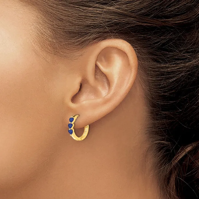 Goldia Earrings 14k Yellow Gold Created Sapphire Polished Hinged Hoop Earrings
