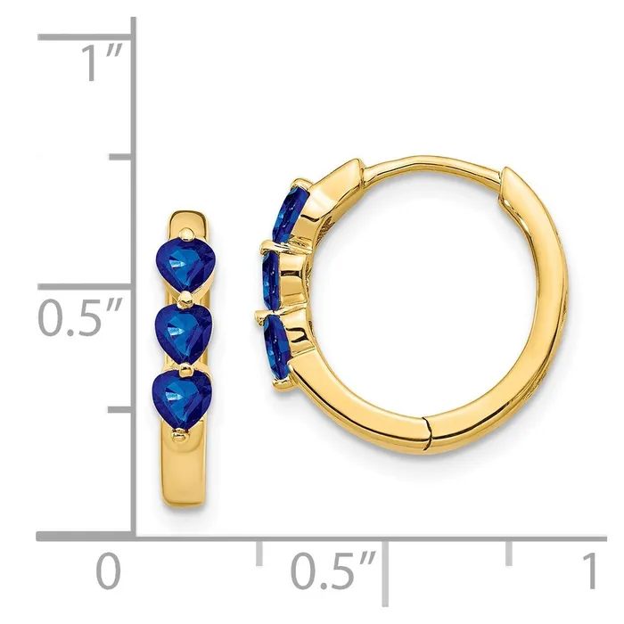 Goldia Earrings 14k Yellow Gold Created Sapphire Polished Hinged Hoop Earrings