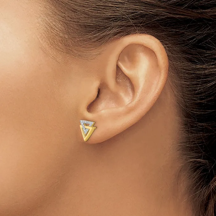 Goldia Earrings 14k Yellow Gold Polished Triangle Real Diamond Post Earrings