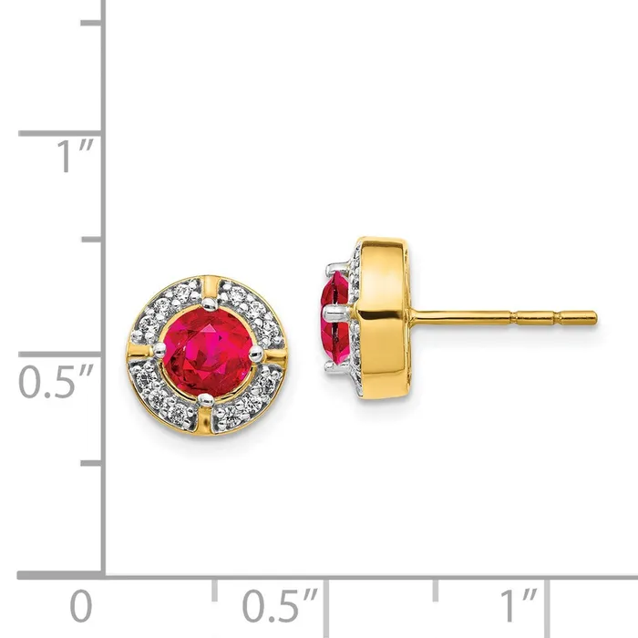 Goldia Earrings 14k Yellow Gold Real Diamond and Ruby Fancy Halo Earrings