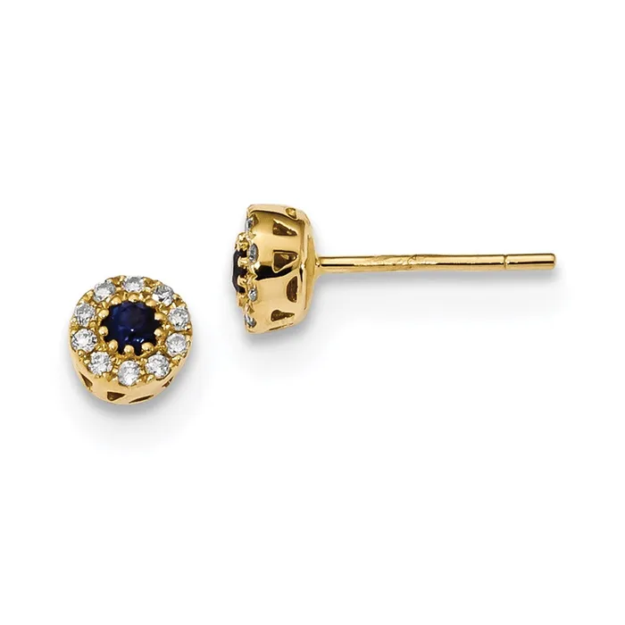 Goldia Earrings 14k Yellow Gold Real Diamond and Sapphire Post Earrings
