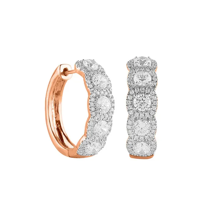 Goldia Earrings 2 CT TW Diamond Frame Five Stone Hoop Earrings in 10K Rose Gold Goldia Earrings 2 CT TW Diamond Frame Five Stone Hoop Earrings in 10K Rose Gold