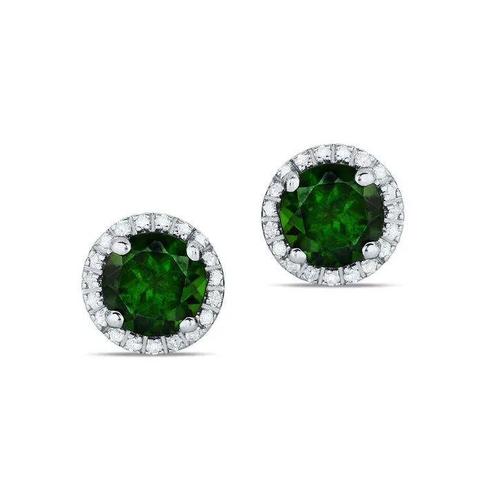 Goldia Earrings 60mm Chrome Diopside and 017 CT TW Diamond Frame Stud Earrings in 14K White Gold Goldia Earrings 60mm Chrome Diopside and 017 CT TW Diamond Frame Stud Earrings in 14K White Gold