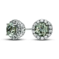Goldia Earrings 60mm Green Quartz and LabCreated White Sapphire Frame Stud Earrings in Sterling Silver Goldia Earrings 60mm Green Quartz and LabCreated White Sapphire Frame Stud Earrings in Sterling Silver