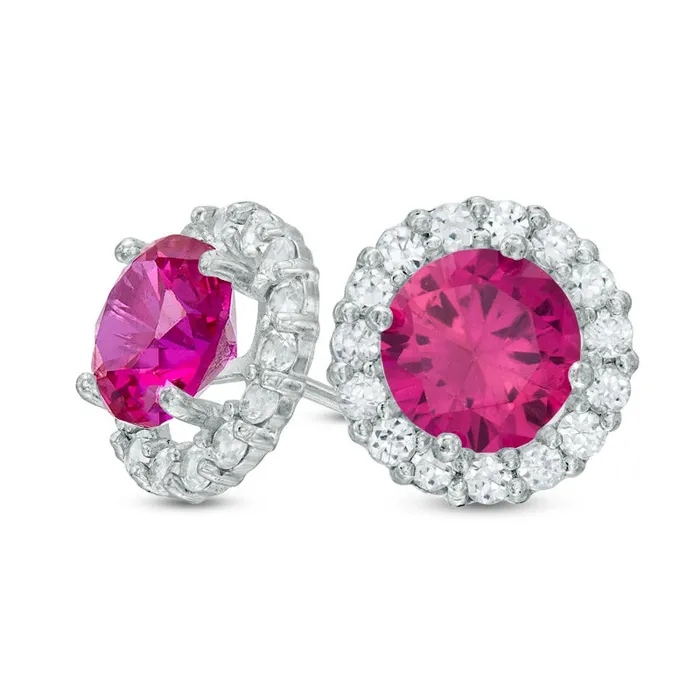 Goldia Earrings 60mm LabCreated Ruby and White Sapphire Frame Stud Earrings in 10K White Gold Goldia Earrings 60mm LabCreated Ruby and White Sapphire Frame Stud Earrings in 10K White Gold