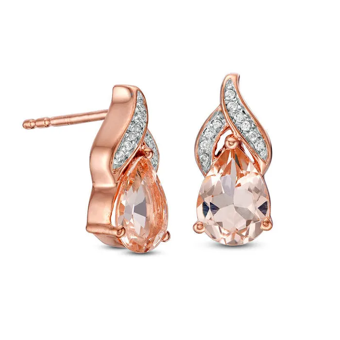 Goldia Earrings PearShaped Morganite and Diamond Accent Flame Drop Earrings in 10K Rose Gold Goldia Earrings PearShaped Morganite and Diamond Accent Flame Drop Earrings in 10K Rose Gold