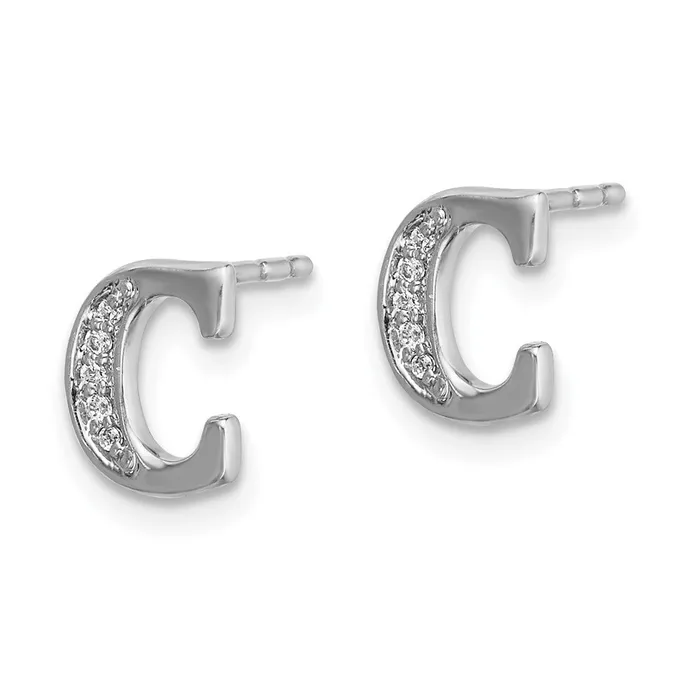 Goldia Earrings Solid 14k White Gold Simulated CZ Initial C Earrings Goldia Earrings Solid 14k White Gold Simulated CZ Initial C Earrings