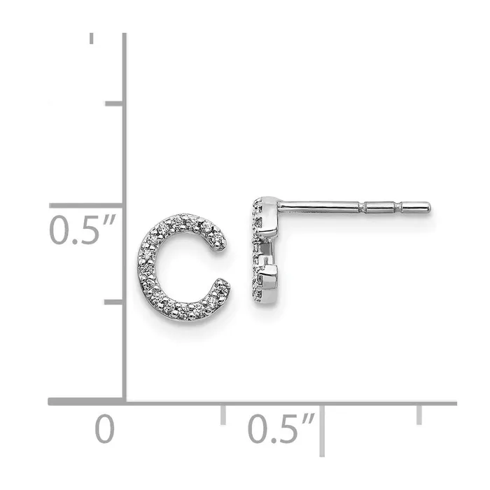 Goldia Earrings Solid 14k White Gold Simulated CZ Initial C Earrings Goldia Earrings Solid 14k White Gold Simulated CZ Initial C Earrings