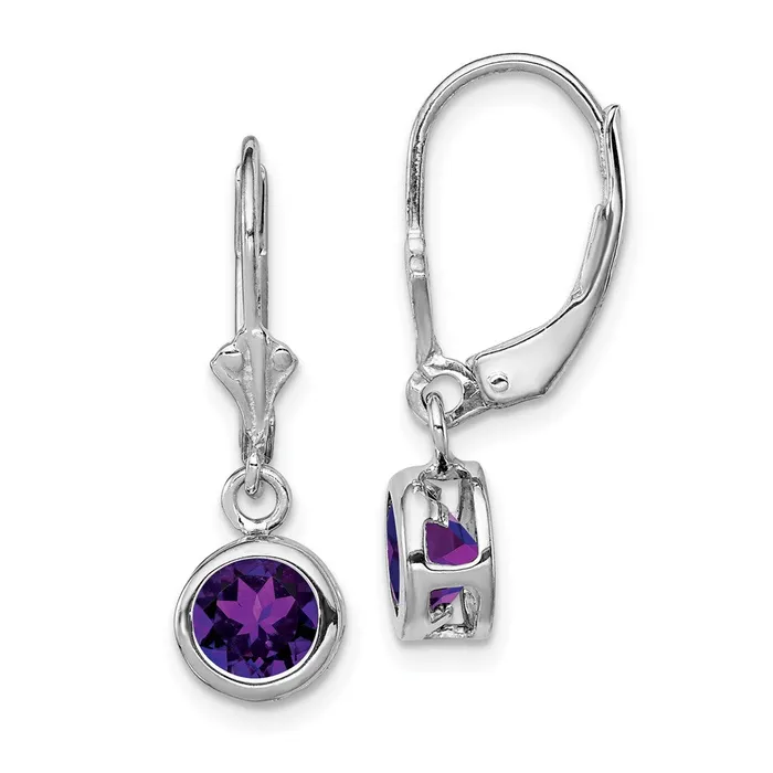 Goldia Earrings Sterling Silver Rhodium Plated 6mm Round Amethyst Leverback Earrings Goldia Earrings Sterling Silver Rhodium Plated 6mm Round Amethyst Leverback Earrings