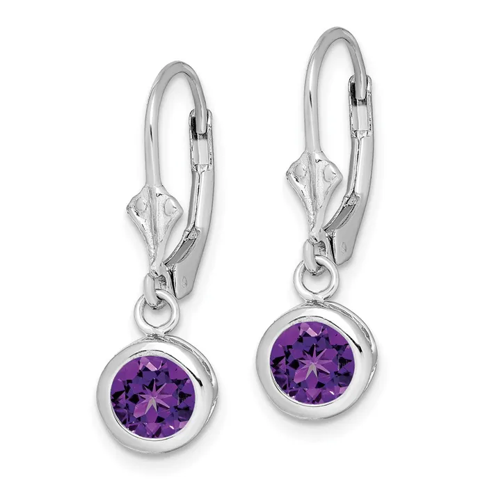 Goldia Earrings Sterling Silver Rhodium Plated 6mm Round Amethyst Leverback Earrings