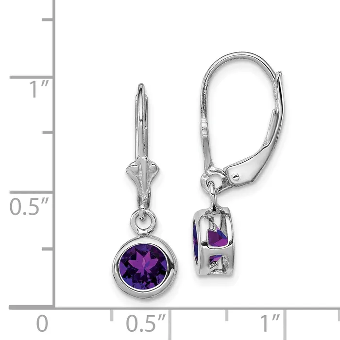 Goldia Earrings Sterling Silver Rhodium Plated 6mm Round Amethyst Leverback Earrings