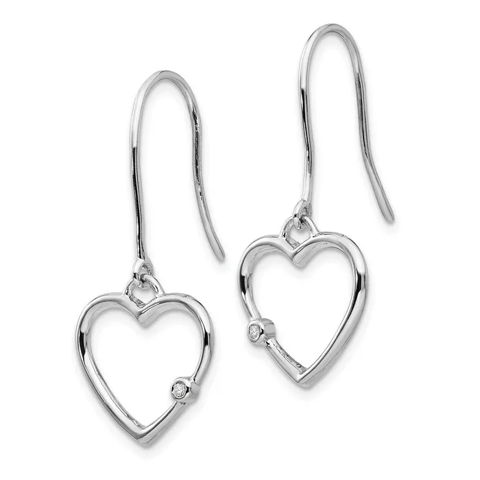 Goldia Earrings White Ice Sterling Silver Rhodiumplated Diamond Heart Shepherd Hook Dangle Earrings