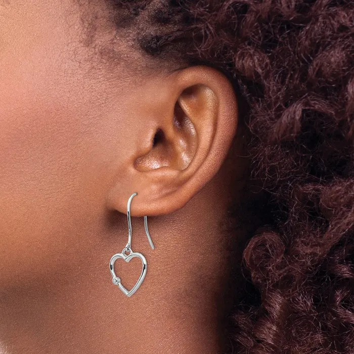 Goldia Earrings White Ice Sterling Silver Rhodiumplated Diamond Heart Shepherd Hook Dangle Earrings