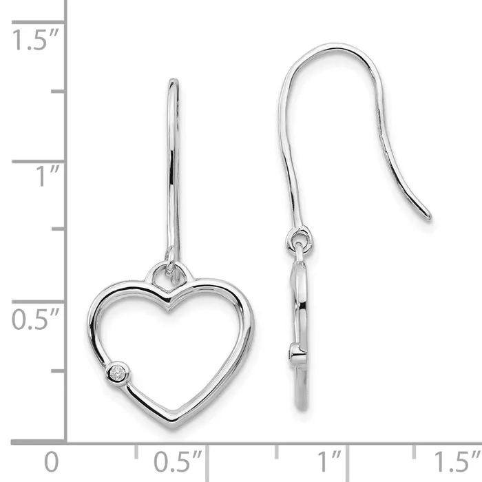 Goldia Earrings White Ice Sterling Silver Rhodiumplated Diamond Heart Shepherd Hook Dangle Earrings