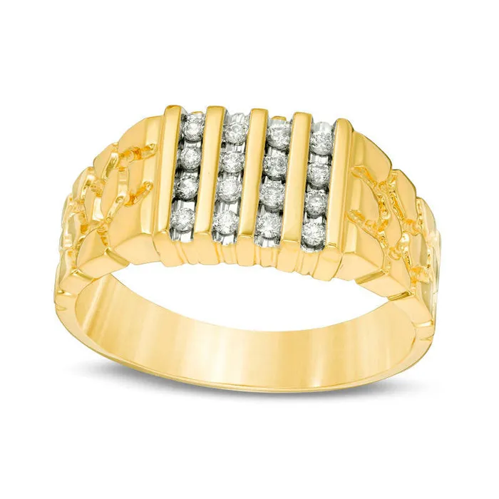 Goldia Mens 025 CT TW Natural Diamond Four Row Nugget Ring in Solid 10K Yellow Gold Rings Goldia Mens 025 CT TW Natural Diamond Four Row Nugget Ring in Solid 10K Yellow Gold Rings