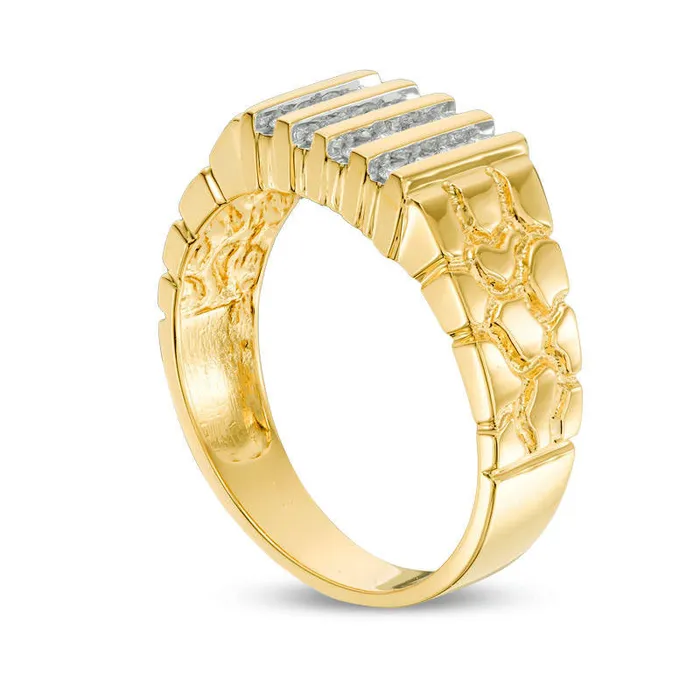 Goldia Mens 025 CT TW Natural Diamond Four Row Nugget Ring in Solid 10K Yellow Gold Rings Goldia Mens 025 CT TW Natural Diamond Four Row Nugget Ring in Solid 10K Yellow Gold Rings