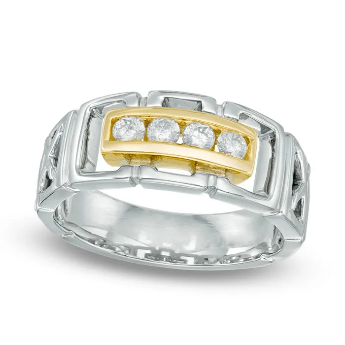 Goldia Mens 033 CT TW Natural Diamond Ring in Sterling Silver and Solid 10K Yellow Gold Rings