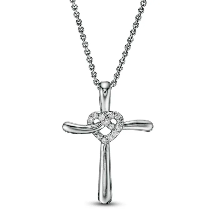 Goldia Necklaces 007 CT TW Natural Diamond Cross with Heart Pendant in Sterling Silver Goldia Necklaces 007 CT TW Natural Diamond Cross with Heart Pendant in Sterling Silver