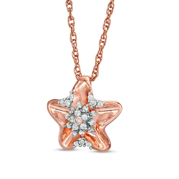 Goldia Necklaces 01 CT TW Natural Diamond Wavy Star Pendant in 10K Rose Gold Goldia Necklaces 01 CT TW Natural Diamond Wavy Star Pendant in 10K Rose Gold