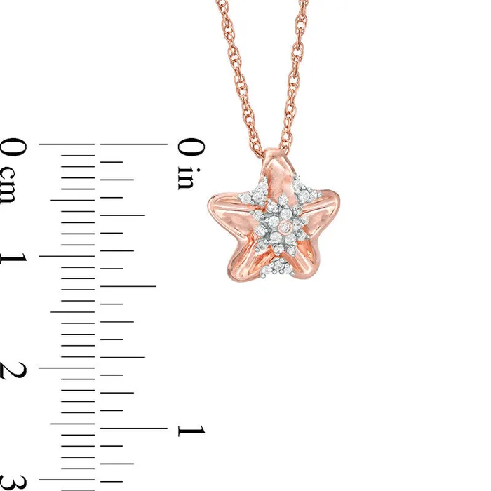 Goldia Necklaces 01 CT TW Natural Diamond Wavy Star Pendant in 10K Rose Gold
