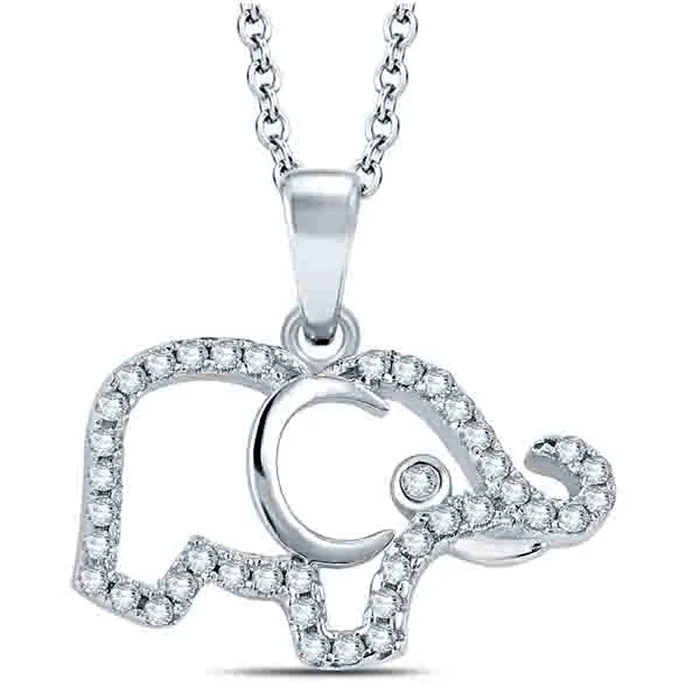 Goldia Necklaces 013 CT TW Natural Diamond Elephant Pendant in Sterling Silver Goldia Necklaces 013 CT TW Natural Diamond Elephant Pendant in Sterling Silver