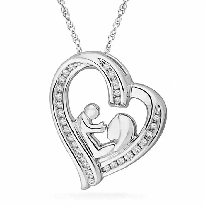 Goldia Necklaces 013 CT TW Natural Diamond Motherly Love Heart Pendant in Sterling Silver Goldia Necklaces 013 CT TW Natural Diamond Motherly Love Heart Pendant in Sterling Silver