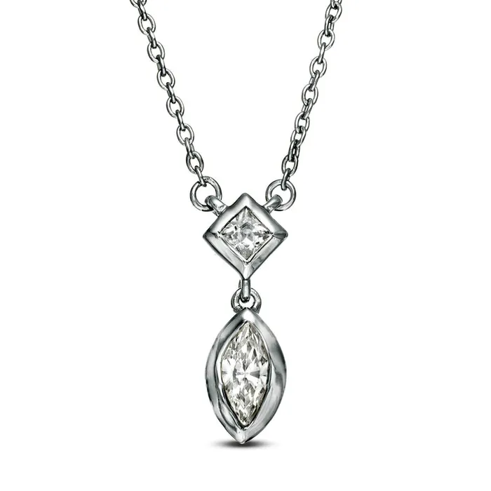 Goldia Necklaces 02 CT TW Marquise and PrincessCut Natural Diamond Necklace in 10K White Gold Goldia Necklaces 02 CT TW Marquise and PrincessCut Natural Diamond Necklace in 10K White Gold