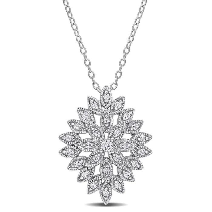 Goldia Necklaces 025 CT TW Composite Natural Diamond Antique VintageStyle Flower Pendant in Sterling Silver Goldia Necklaces 025 CT TW Composite Natural Diamond Antique VintageStyle Flower Pendant in Sterling Silver