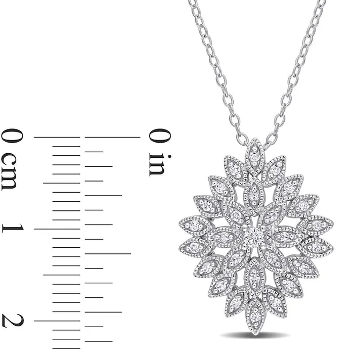 Goldia Necklaces 025 CT TW Composite Natural Diamond Antique VintageStyle Flower Pendant in Sterling Silver
