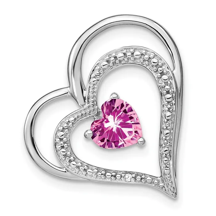 Goldia Necklaces 14k White Gold Created Pink SapphireReal Diamond MOM Heart Pendant
