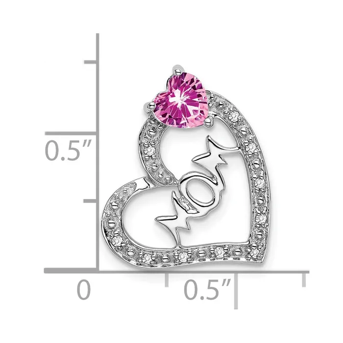 Goldia Necklaces 14k White Gold Created Pink SapphireReal Diamond MOM Heart Pendant
