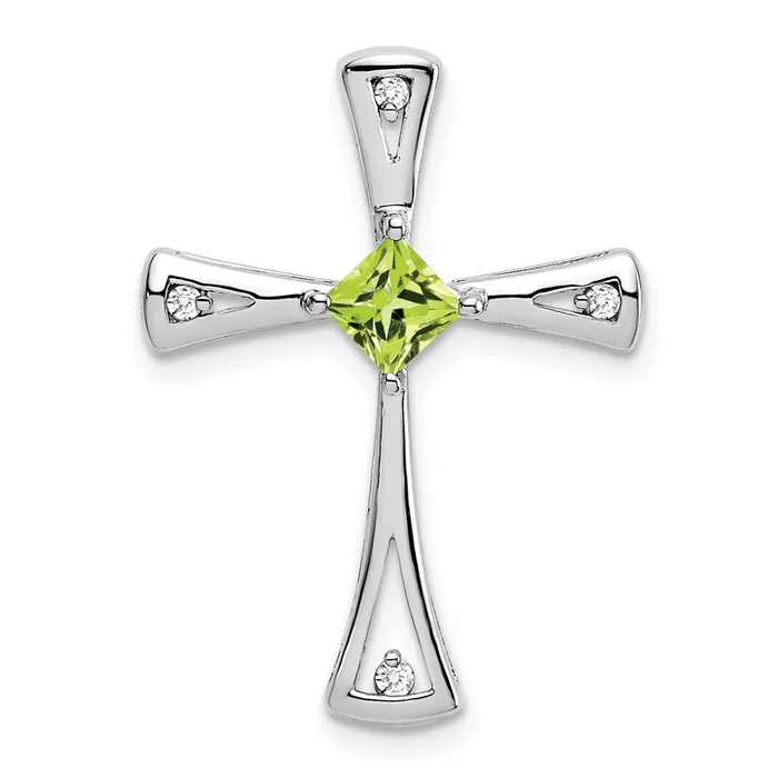 Goldia Necklaces 14K White Gold Peridot and Real Diamond Cross Pendant