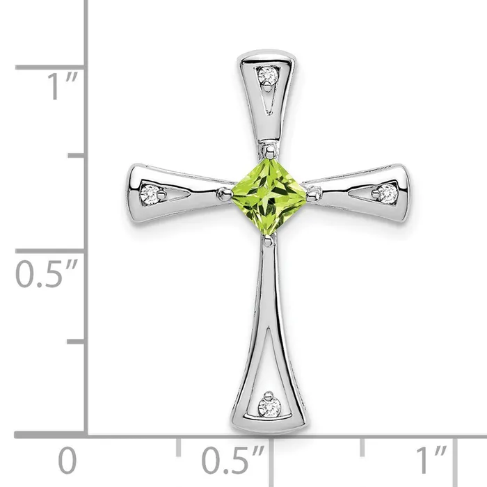 Goldia Necklaces 14K White Gold Peridot and Real Diamond Cross Pendant