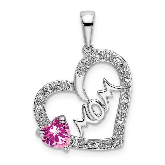 Goldia Necklaces 14k White Gold Pink Sapphire and Real Diamond MOM Heart Pendant Goldia Necklaces 14k White Gold Pink Sapphire and Real Diamond MOM Heart Pendant