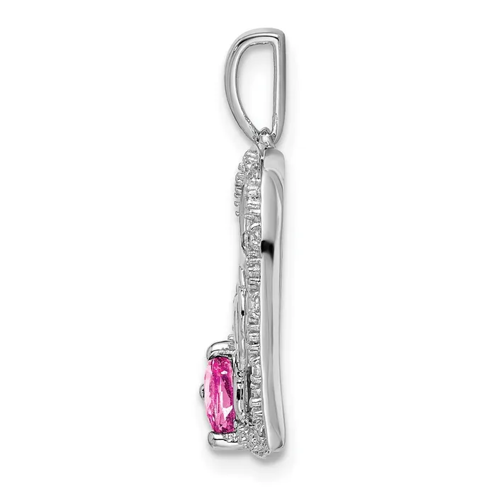 Goldia Necklaces 14k White Gold Pink Sapphire and Real Diamond MOM Heart Pendant