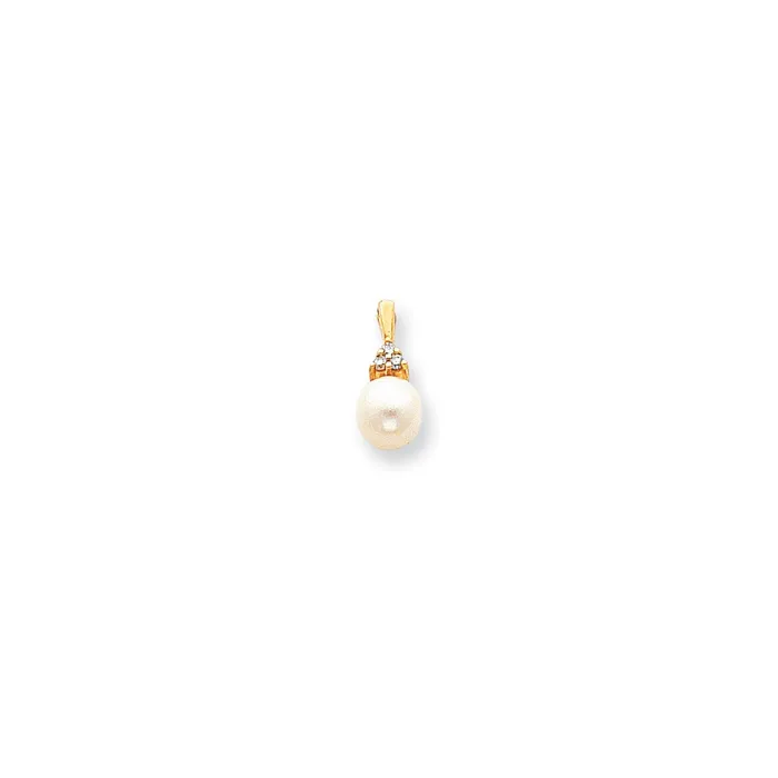 Goldia Necklaces 14K Yellow Gold 7mm FW Cultured Pearl AA Real Diamond pendant Goldia Necklaces 14K Yellow Gold 7mm FW Cultured Pearl AA Real Diamond pendant