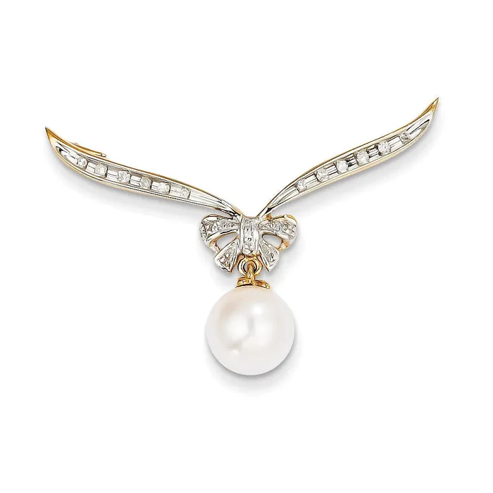 Goldia Necklaces 14K Yellow Gold Real Diamond and FW Cultured Pearl Slide Pendant Goldia Necklaces 14K Yellow Gold Real Diamond and FW Cultured Pearl Slide Pendant