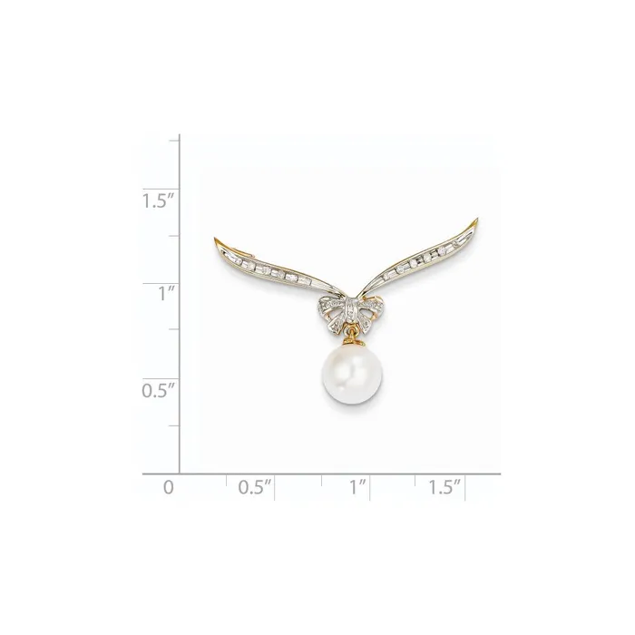 Goldia Necklaces 14K Yellow Gold Real Diamond and FW Cultured Pearl Slide Pendant