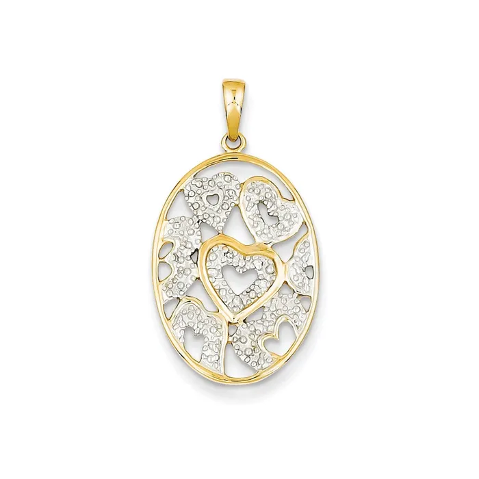 Goldia Necklaces 14K Yellow Gold Real Diamond Hearts in Oval Pendant