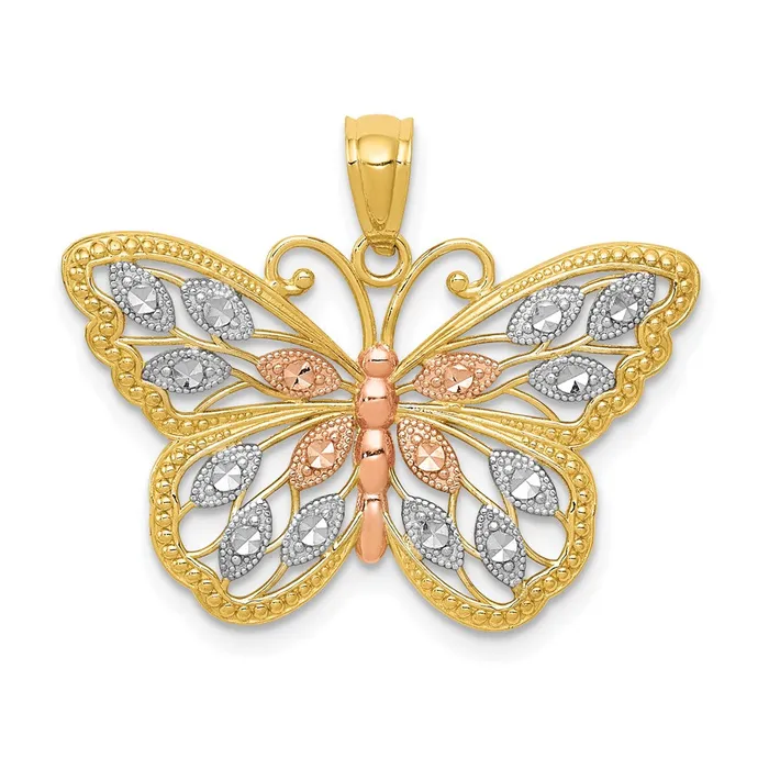 Goldia Necklaces 14k Yellow Rhodium Gold wWhite and Rose Rhodium Diamondcut Butterfly Pendant Goldia Necklaces 14k Yellow Rhodium Gold wWhite and Rose Rhodium Diamondcut Butterfly Pendant