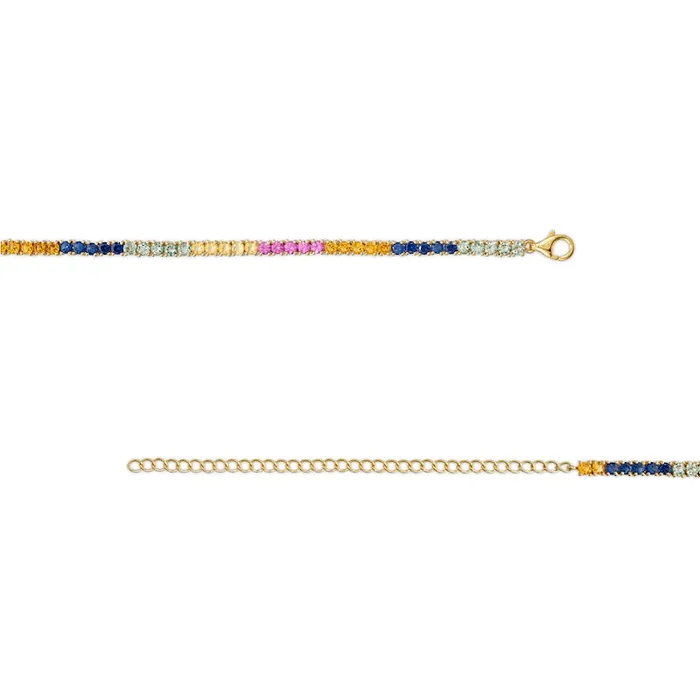 Goldia Necklaces 30mm MultiColor LabCreated Sapphire Rainbow Tennis Choker Necklace in Sterling Silver with 10K Yellow Gold Plate Goldia Necklaces 30mm MultiColor LabCreated Sapphire Rainbow Tennis Choker Necklace in Sterling Silver with 10K Yellow Gold Plate