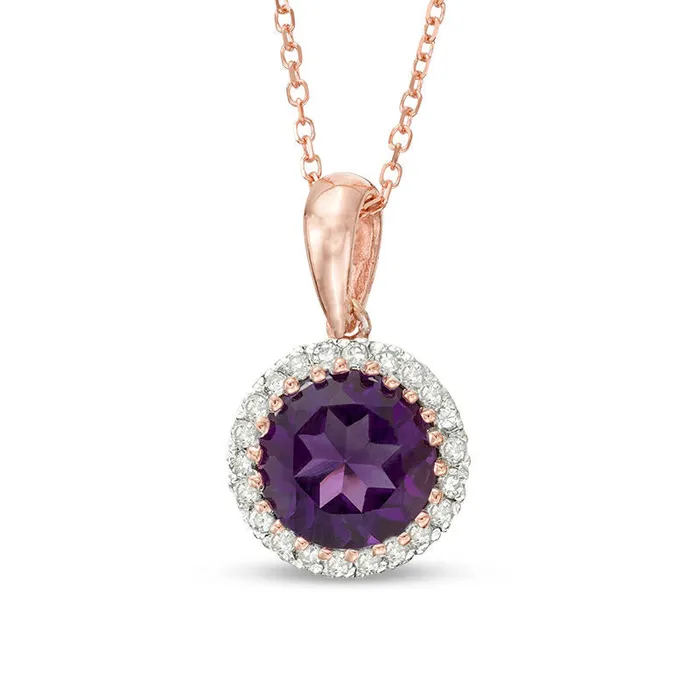 Goldia Necklaces 70mm Amethyst and 01 CT TW Natural Diamond Frame Pendant in 10K Rose Gold Goldia Necklaces 70mm Amethyst and 01 CT TW Natural Diamond Frame Pendant in 10K Rose Gold