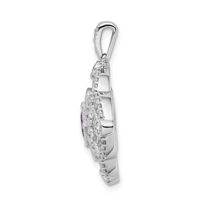 Goldia Necklaces Solid 14k White Gold Simulated CZ and 39 Amethyst Fancy Pendant