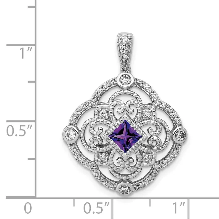Goldia Necklaces Solid 14k White Gold Simulated CZ and 39 Amethyst Fancy Pendant