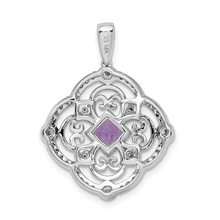 Goldia Necklaces Solid 14k White Gold Simulated CZ and 39 Amethyst Fancy Pendant