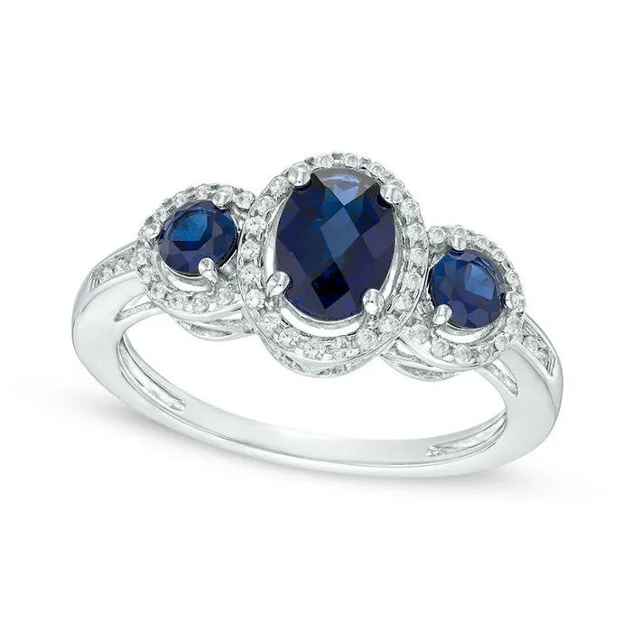 Goldia Oval LabCreated Blue and White Sapphire Frame Three Stone Ring in Sterling Silver Rings Goldia Oval LabCreated Blue and White Sapphire Frame Three Stone Ring in Sterling Silver Rings