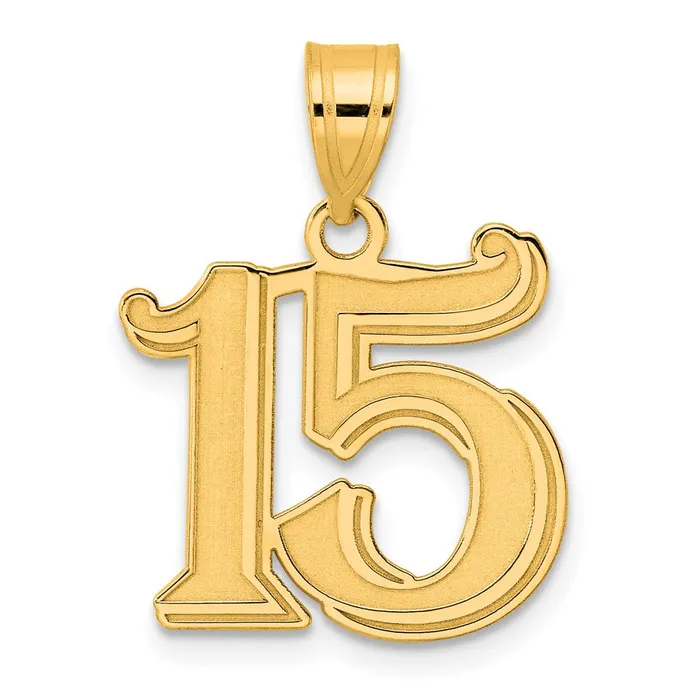 Goldia PreStyled Sets 14k Yellow Gold Polished Etched Number 15 Pendant