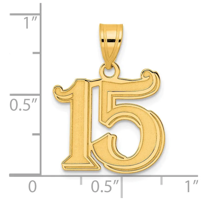 Goldia PreStyled Sets 14k Yellow Gold Polished Etched Number 15 Pendant
