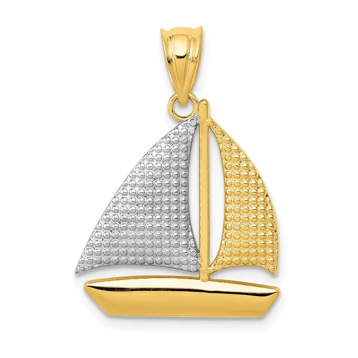 Goldia PreStyled Sets 14k Yellow Rhodium Gold Rhodium Textured Sailboat Pendant