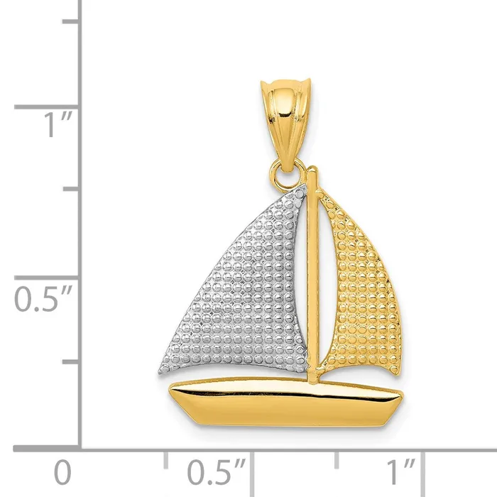 Goldia PreStyled Sets 14k Yellow Rhodium Gold Rhodium Textured Sailboat Pendant